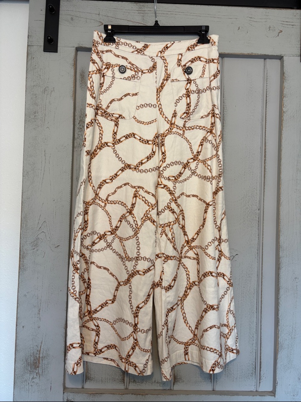 NWT Anthropologie Maeve Palazzo Pants with Brown Chain Motif